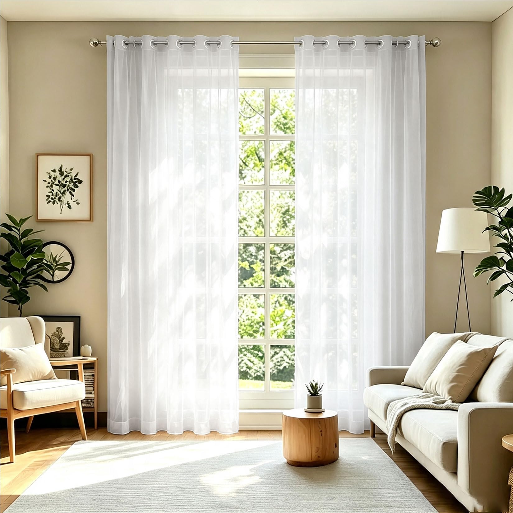 Cortinas translúcidas con ojales poliéster blanco visillos modernos salón ventanas 65x175