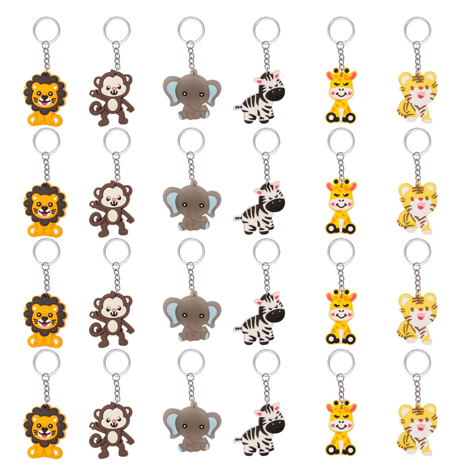 Sxutop 24 Pcs Jungle Animals Keyring Mini Animal Jungle Party Favors