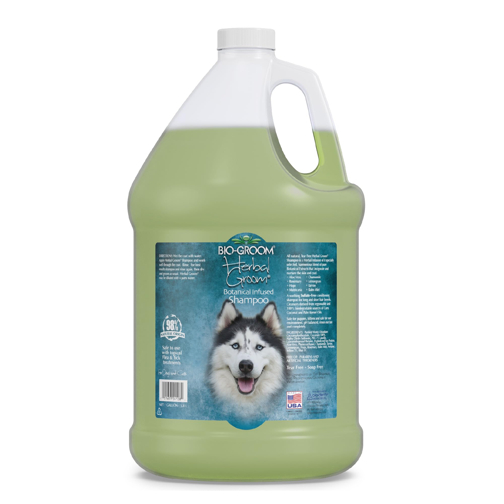 BIO-GROOM - Herbal Groom - Natürliches Kräutershampoo - Hundeshampoo und Welpenshampoo - Mit 8 reinen Pflanzenextrakten - Für Lang- und Kurzhaarige Rassen - Frei von Parabenen - 3.8 L