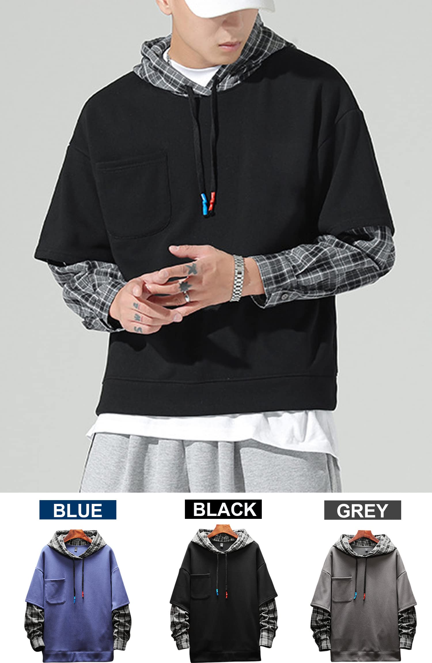 Moshtashio Felpa Uomo con Cappuccio Abbigliamento Felpe Manica Lunga Colori a Contrasto Hoodies Sweatshirt Pullover Tops Autunno Inverno Moda