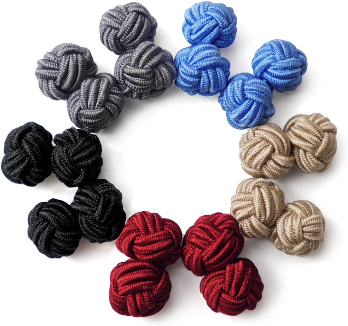 HONEY BEAR 5 Pairs Mens/Women Silk Fabric Knot Twisted Cufflinks Set, for Shirt/Dress Business Wedding Gift