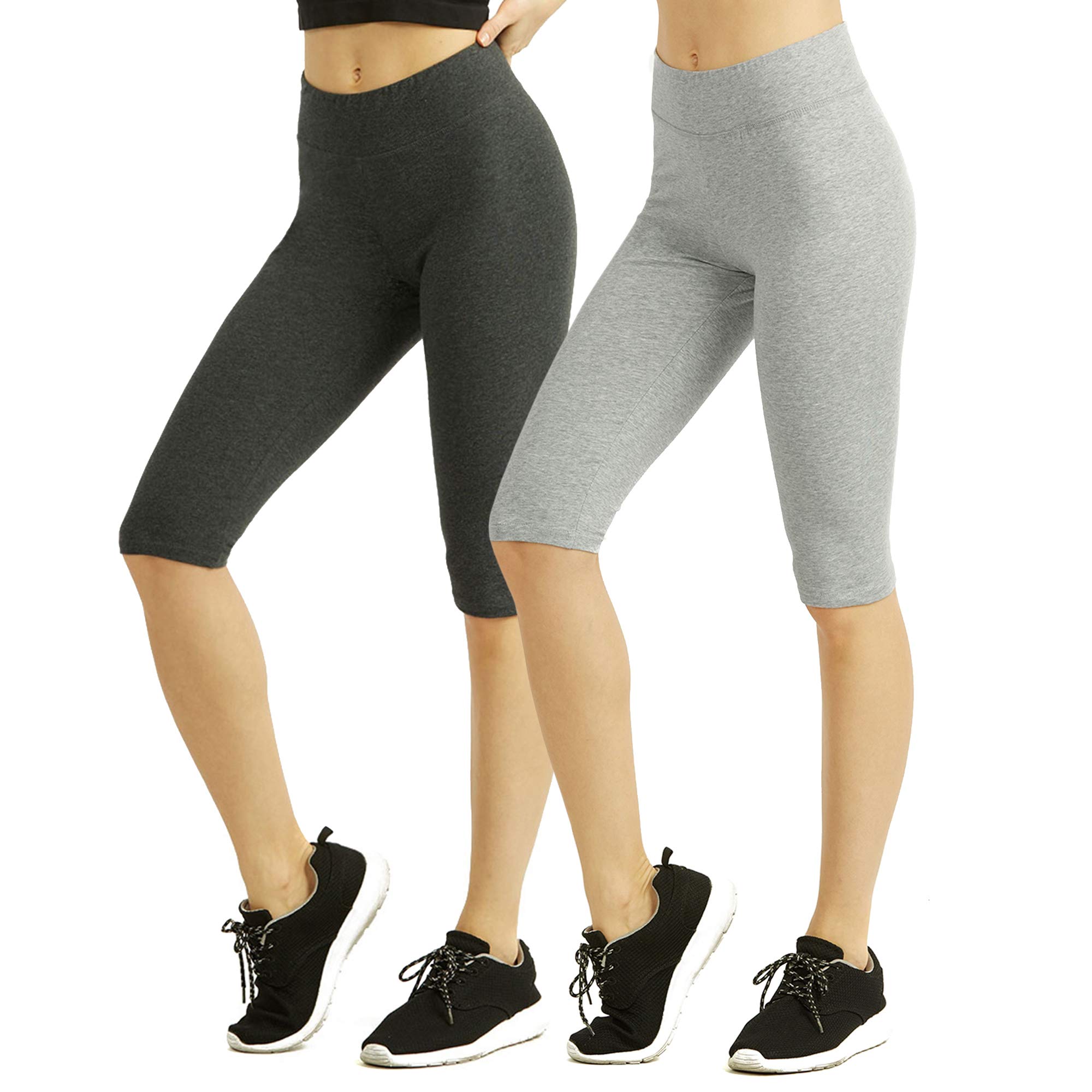 The Lovely Women & Plus Soft Cotton Active Stretch Outseam Workout Shorts with Wide Wastband (2PK-Charcoal/H Grey (21
