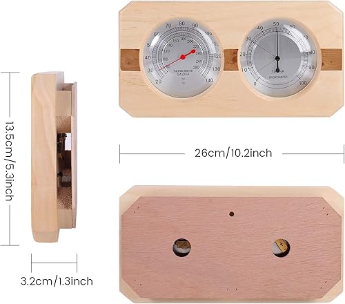 Miniatura 5 de Higrotermógrafo de madera para sauna 2 en 1 termómetro higrómetro pantalla de doble dial temperatura humedad medidor herramienta Sauna habitación