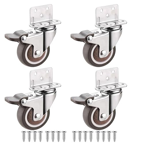 Rueda giratoria de placa en forma de L de 2 pulgadas, con ruedas de goma de freno, ruedas de montaje lateral para capacidad de carga de 200 libras,