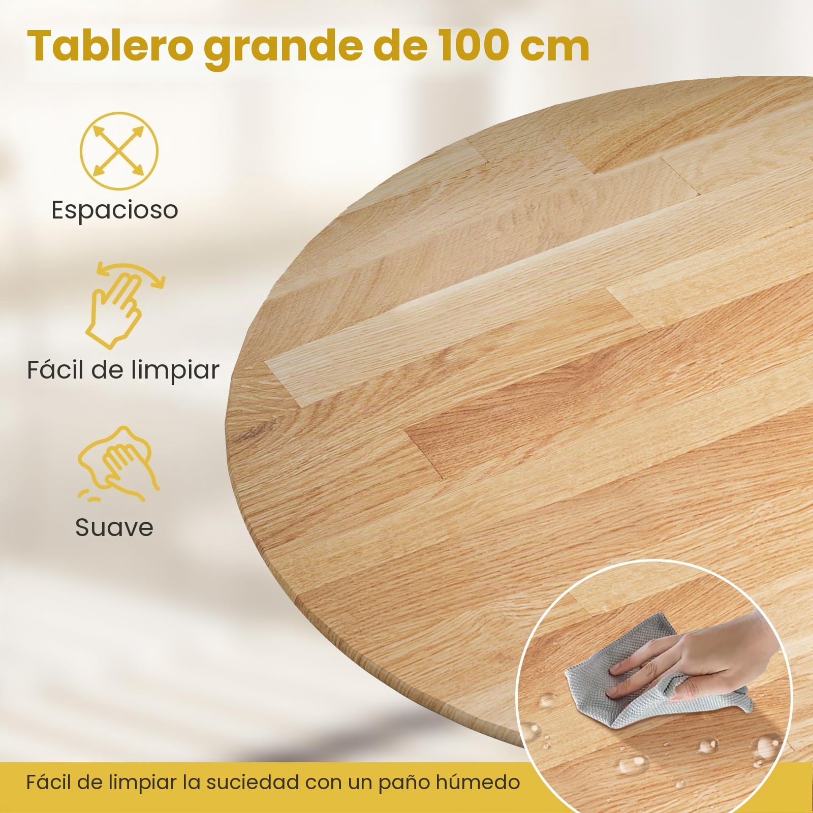 GIANTEX Mesa de Comedor Redonda 100 cm, Mesa de Cocina de Madera de Caucho para 4 Personas, Base de Pedestal, Estilo Rústico, para Restaurante, Cafetería (Natural)