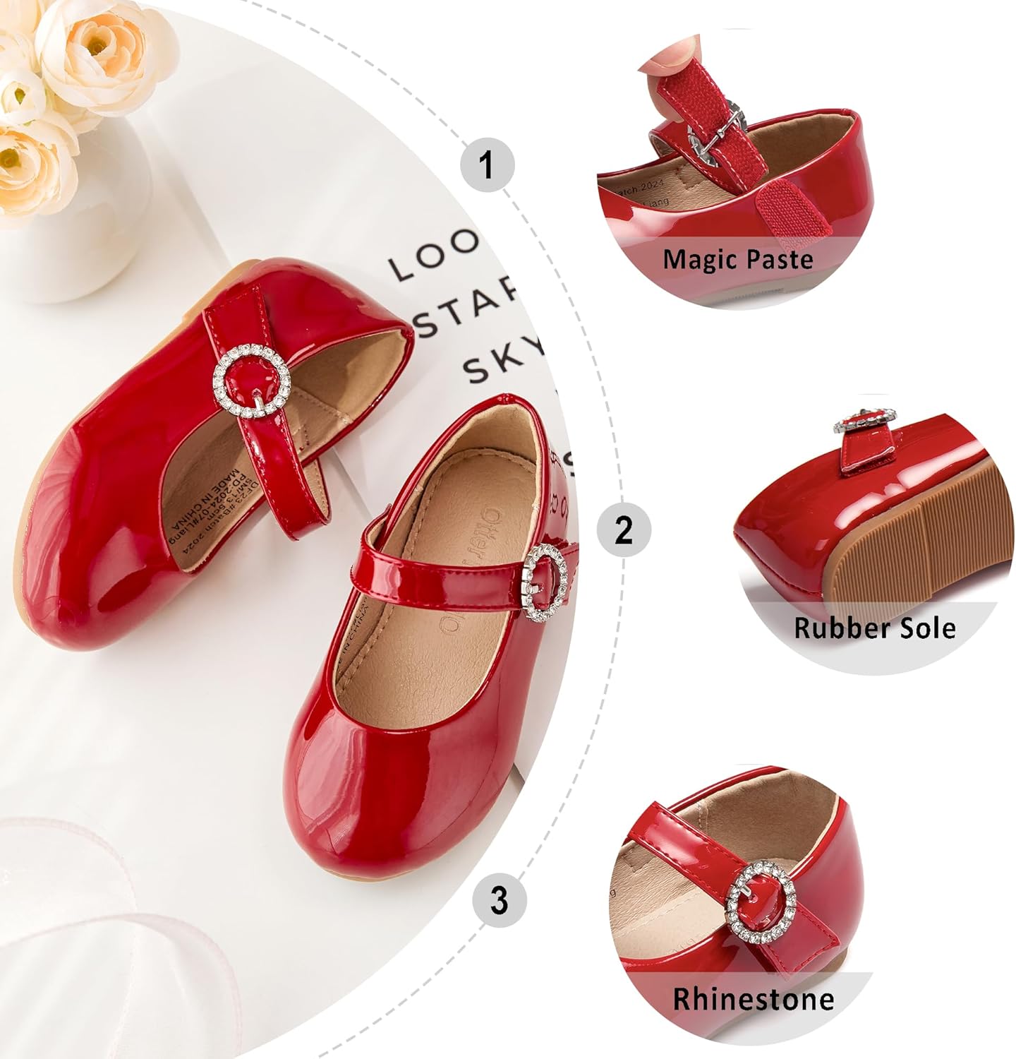 Otter MOMO Toddler/Little Girls Flower Girl Ballerina Flats Shoes Slip-on School Party Red Dress Shoes Size 5 - Image 5