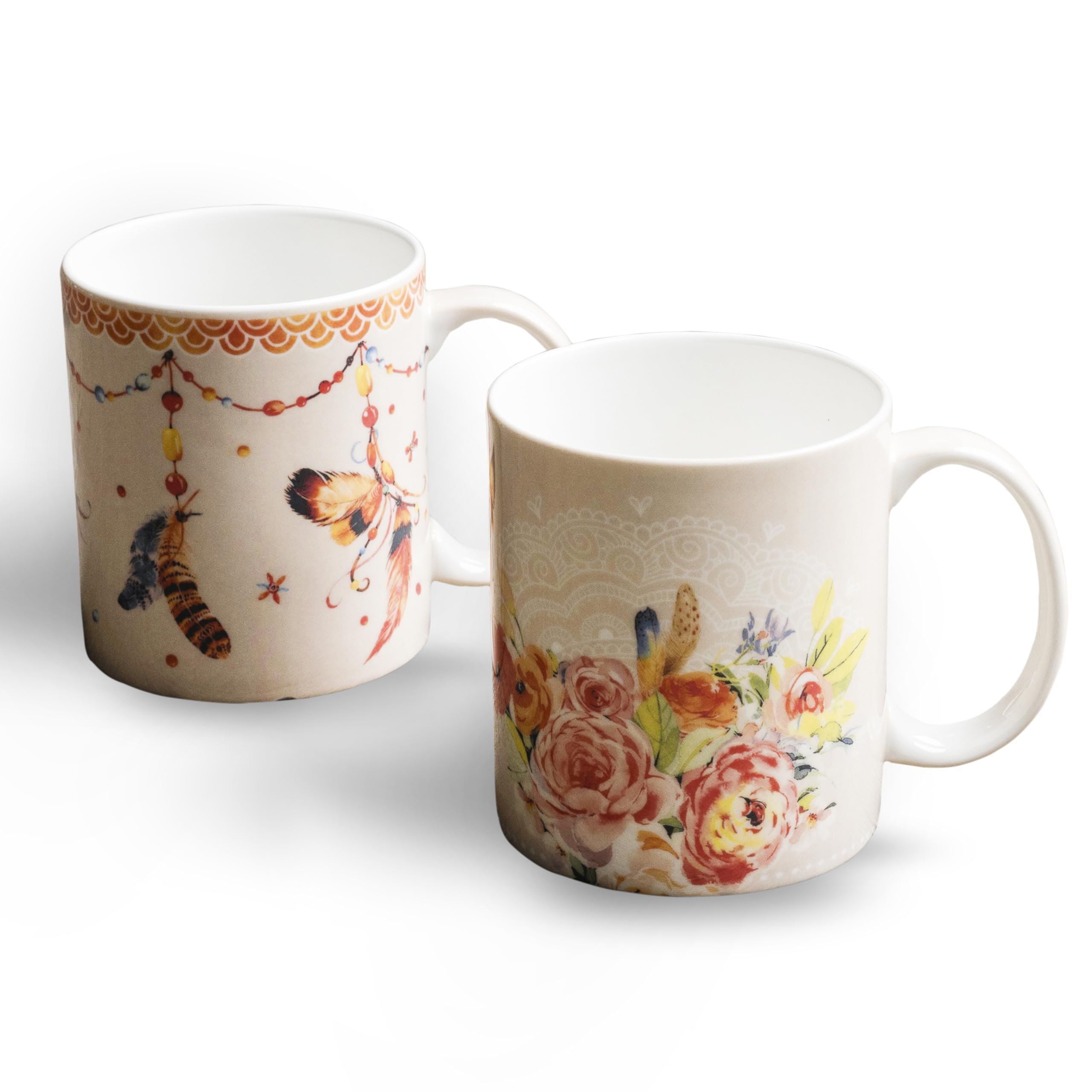 Maison d' HermineIbiza Beige Fine Bone China Coffee Mug with Handles for Hot Beverages - Coffee Cappuccino Latte| Cocoa Tea Perfect for Home Gifts (Pack of Two, 15 Ounce)