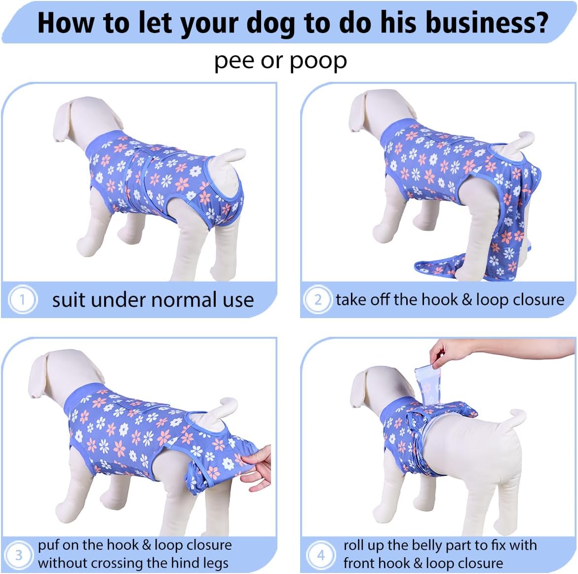 PetWarm Recovery Suit for Dogs, Flower Pattern, Blue and Cosmic Pattern, Grey, XS