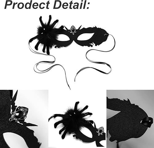 Miniatura 4 de Máscaras de Halloween para mascarada, de encaje veneciano, de araña, máscara negra para fiesta de Halloween