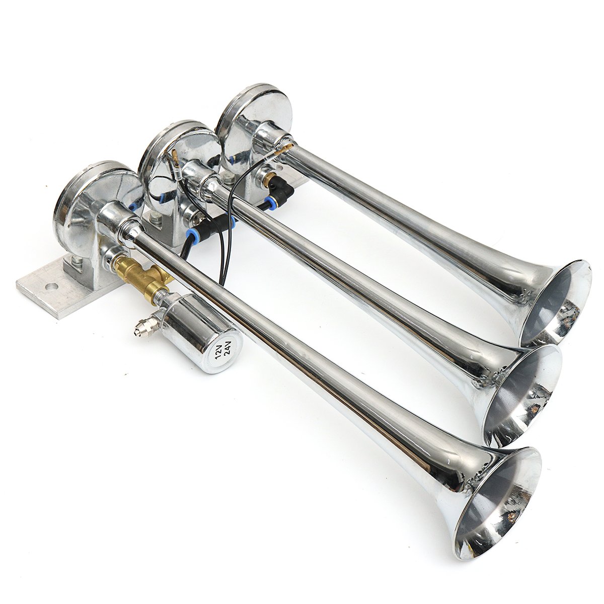 Ruidoso 149Db Triple Trompeta Tren Aire Cuerno De Metal Cromo Camión 12V-Silver