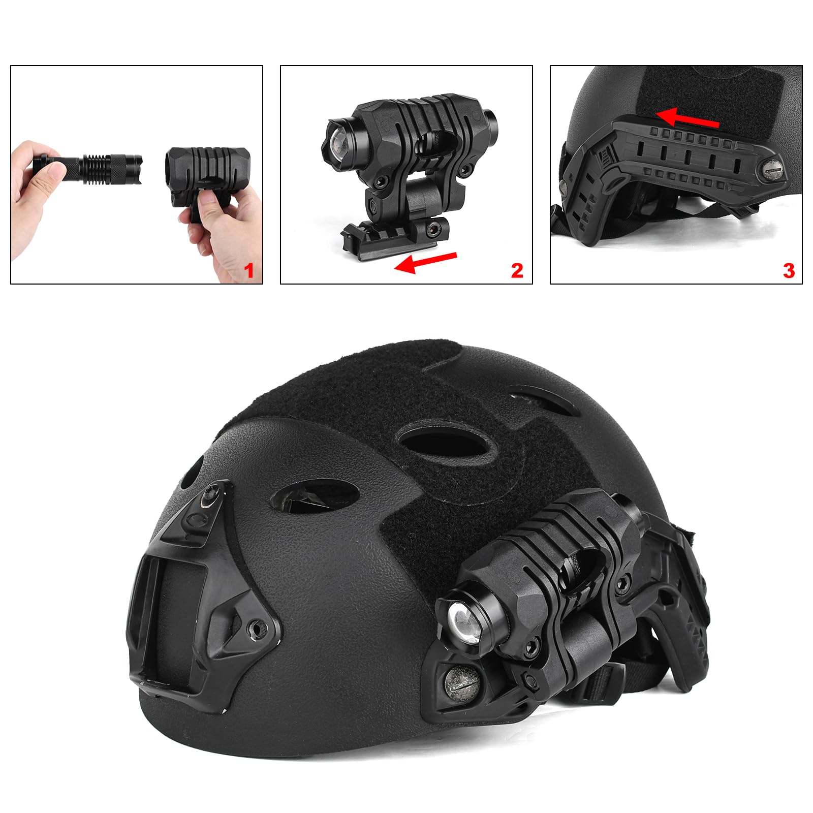 GLECTICAL Tactical Helmet Flashlight,120Lumen Mini Tactical Torch with Strong/Low/Strobe Light, Fits on Arc Rail Helmet - Image 4