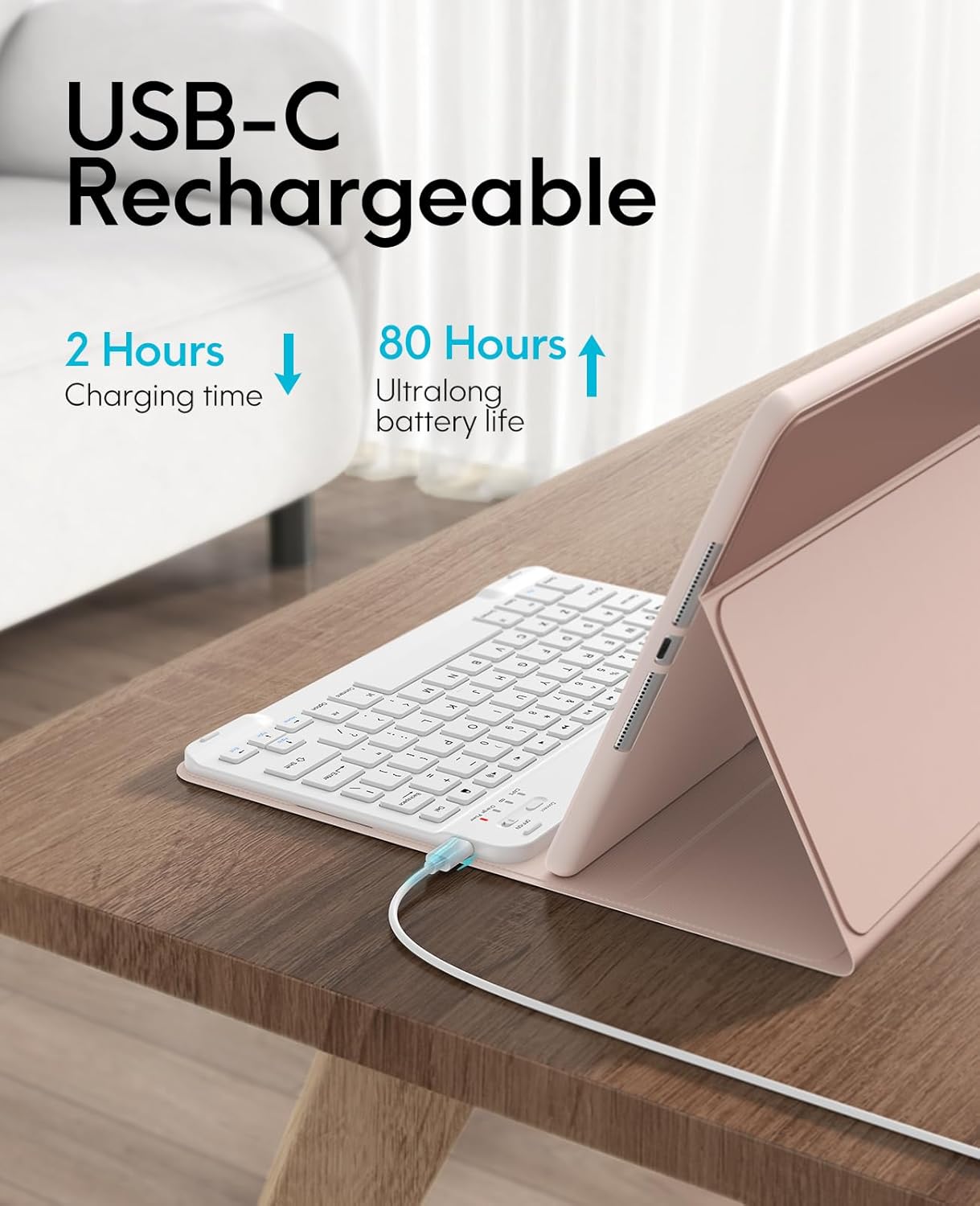 CHESONA Keyboard Case for iPad 9th Generation 2021 10.2 Inch, Detachable Wireless with Pencil Holder Stand Folio Keyboard Cover for iPad 9th Gen/8th Gen/7th Gen 10.2" (Rose Gold)