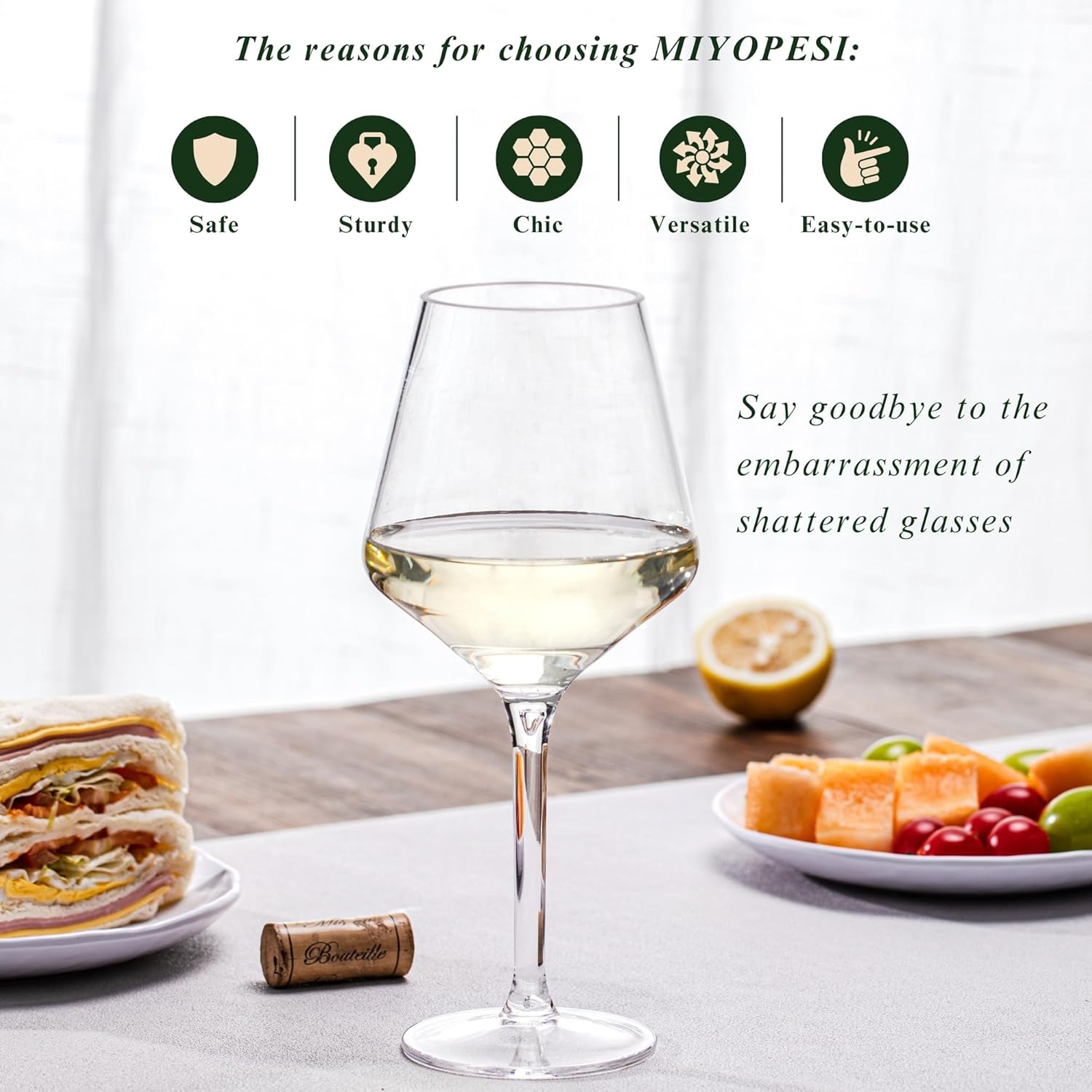 16oz Clear Stemmed Wines Cups (Set of 6), Shatter-Proof Acrylic Bar Glasses, BPA-Free, Dishwasher-Safe - Image 2