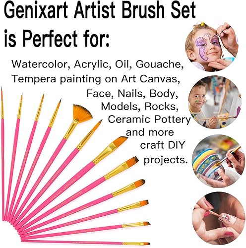 Miniatura 2 de Genixart Juego de pinceles para acuarela al óleo acrílica, pelo de nailon sintético, pinceles para artistas, para uñas, rostro, cuerpo, pintura