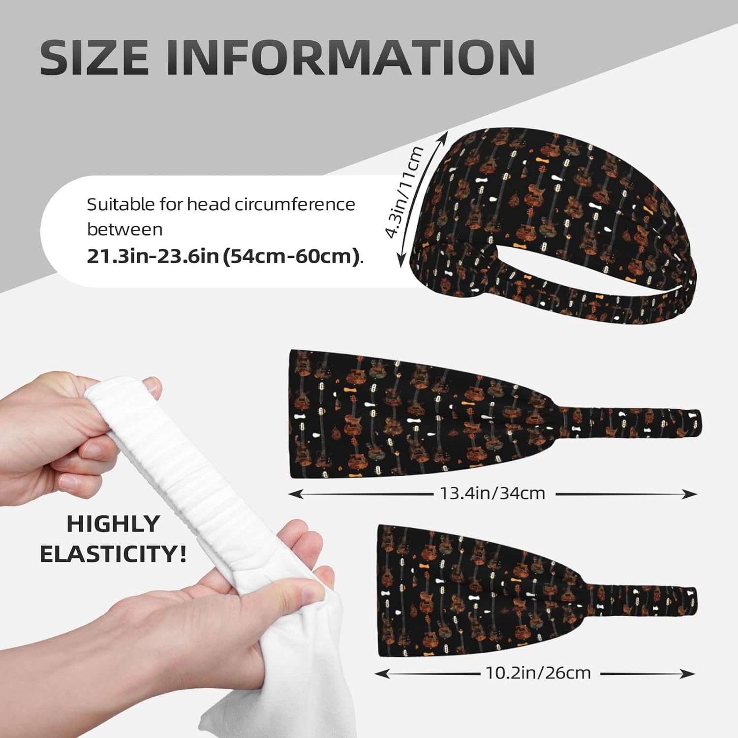 Art Guitar Pattern Print Print Ultra-Soft Elastic Headband Sports Running Gym Outdoor Activities Gifts Headwear