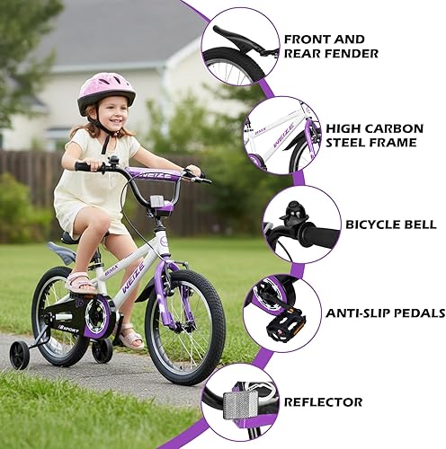 Miniatura 4 de WEIZE Bicicletas para niños, bicicleta de 16 a 20 pulgadas para niños, bicicleta estilo BMX para niños y niñas de 4 a 12 años, bicicleta para niños