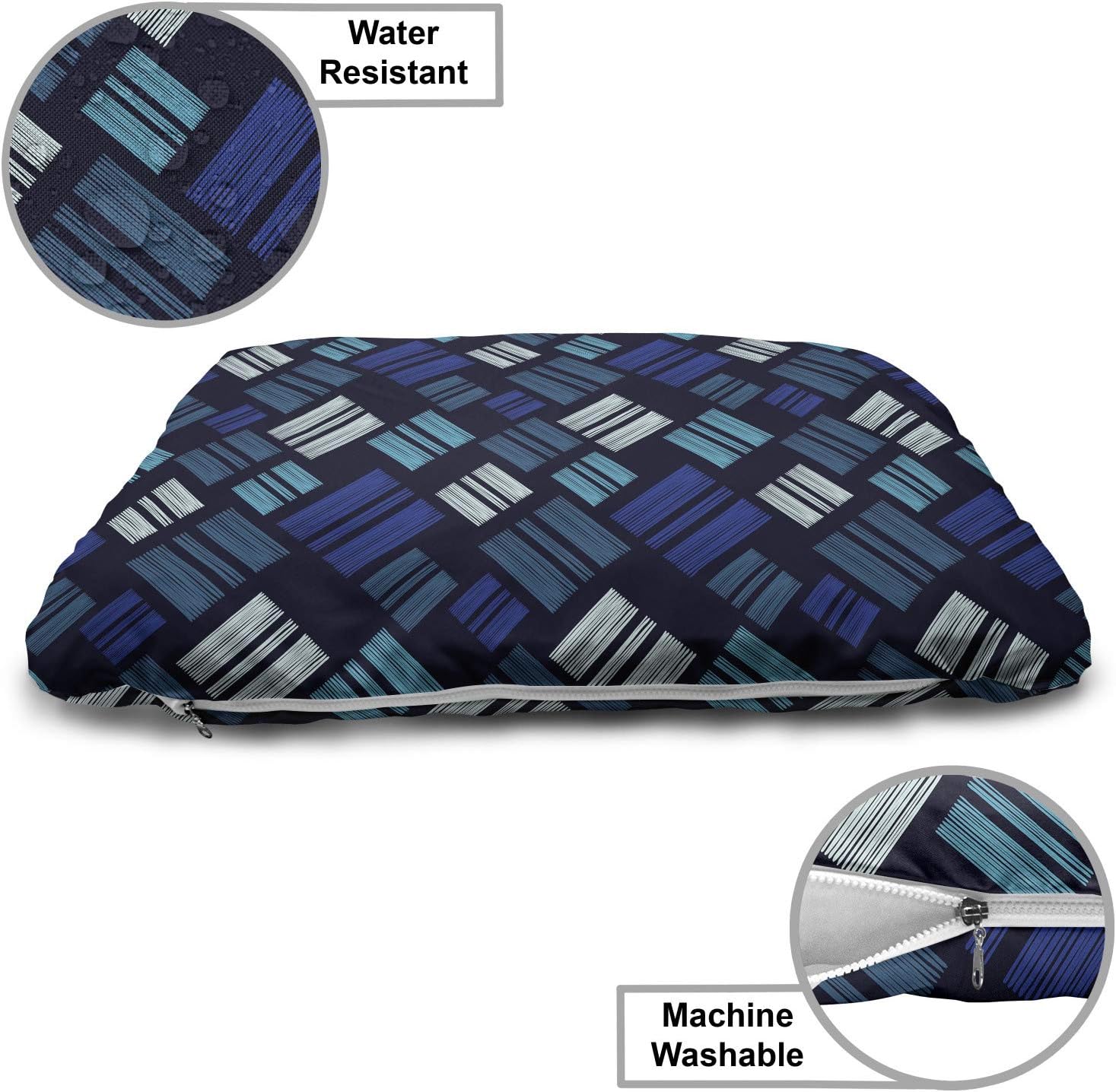 review Lunarable Stripes Pet Bed, Abstract Geometric Shapes Rhombus Motifs from Lines in Hatching Style, Chew Resistant Pad for Dogs and Cats Cushion with Removable Cover, 24