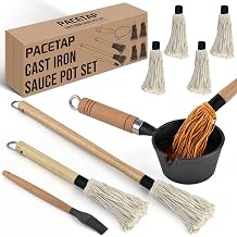 PACETAP Barbek  Paspas F r as  ve D kme Demir Sos Tenceresi Seti, 8 Adet Barbek  Aksesuarlar  T ts leme Eritme Tenceresi Dahil, 2 Boyutlu Ah ap Sapl  Sos Paspaslar , 4 Adet De i tirme ve Ya  F r as  ile Et