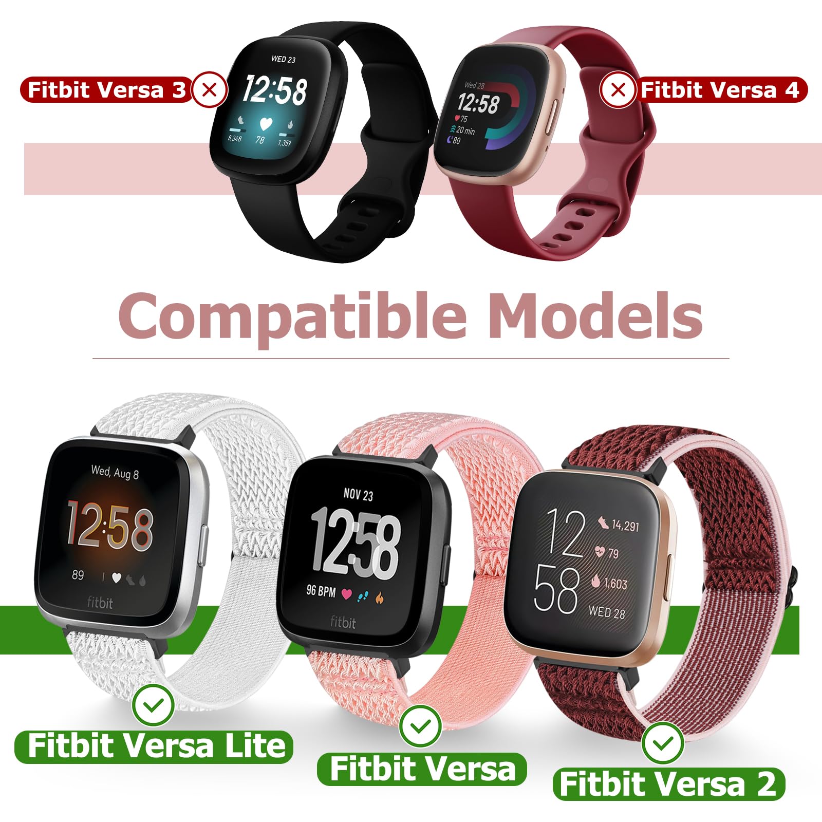 Bcuckood 3 Pack Elastic Straps Compatible with Fitbit Versa 2/Versa Lite/Versa SE - Image 2