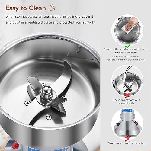 Miniatura 4 de MAGIC MASTER Molinillo eléctrico de grano de 5.29 oz, molinillo de especias comercial de alta velocidad de 800 W, máquina seca de acero inoxidable