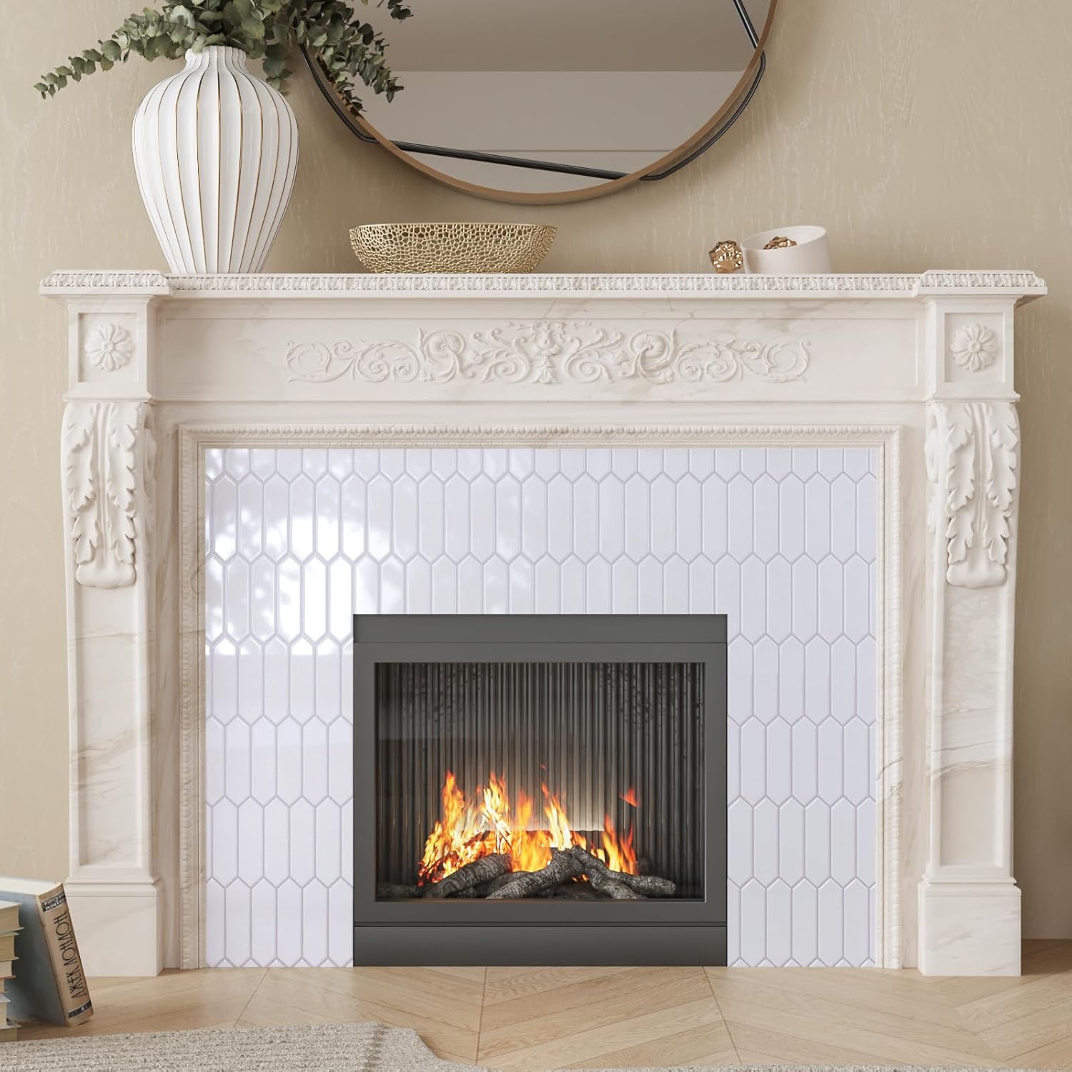 CRE8TIVE 16 Sheets White Long Hexagon Tile Peel and Stick Backsplash for Kitchen Stick on Backsplash 12"x12" Self Adhesive Backsplash White Wall Tiles for Living Room Fireplace Shower Tile Waterproof