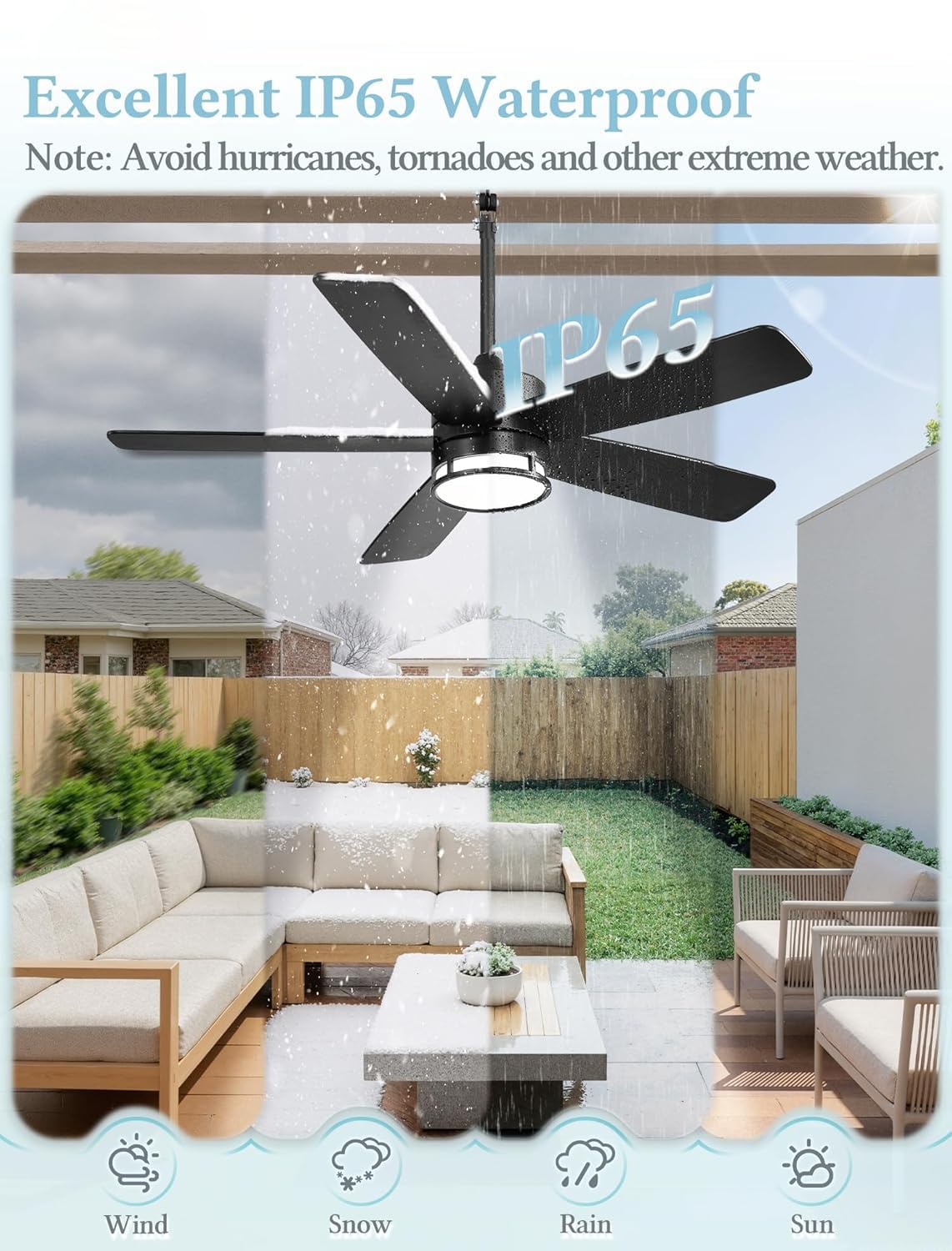 116cm Outdoor Deckenventilator mit Beleuchtung für Draußen LED Ventilator Deckenleuchte Leiser DC-Motor mit Fernbedienung 6 Geschwindigkeiten Sommer-Winterbetrieb für Wohnzimmer Schlafzimmer