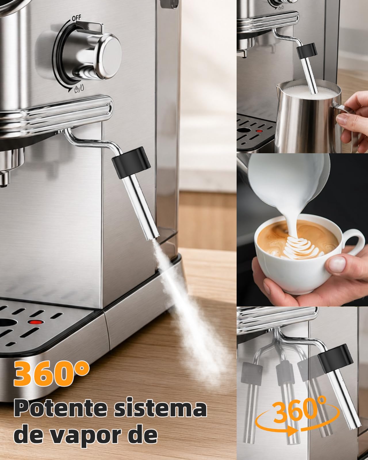 Taylor Swoden Cafetera Espresso 20 Bares, 1450w para Café y Cápsulas, Inox | Función Memoria, LED Touch Pantalla, Agua Caliente, Autolimpieza y Diseño Compacto, Depósito de 1.3 L, Cafetera Capsulas