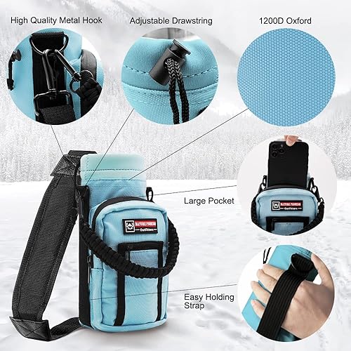Vista 137 de NATURE PIONEOR Soporte para botella de agua con correa ajustable – 25/32/40 onzas, funda aislante para botella de agua con mango de paracaídas y 2