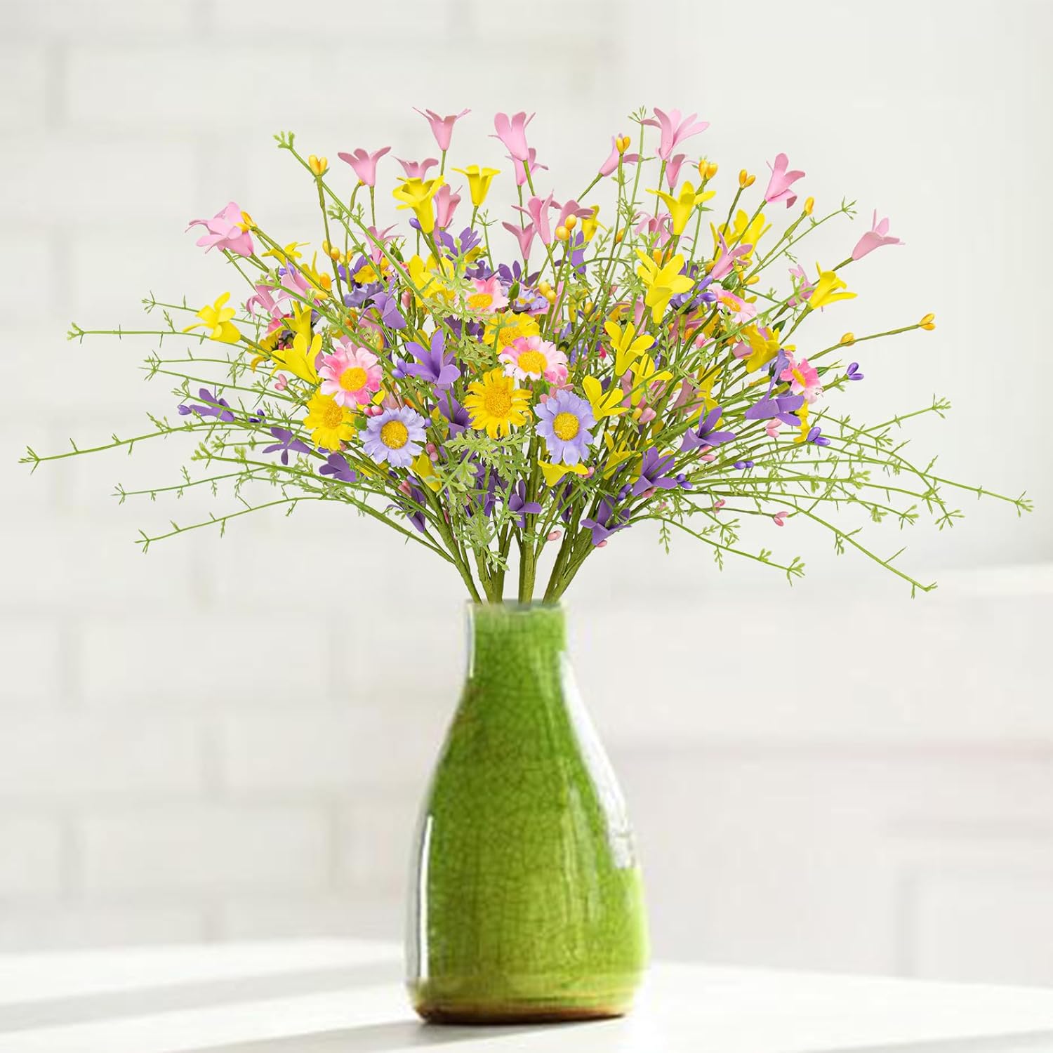 JINGHONG Artificial Spring Flowers 18 Pack Floral Picks 17” Tall Forsythia Stems with Berries for Flower Arrangements Centerpieces Indoor Outdoor Decorations