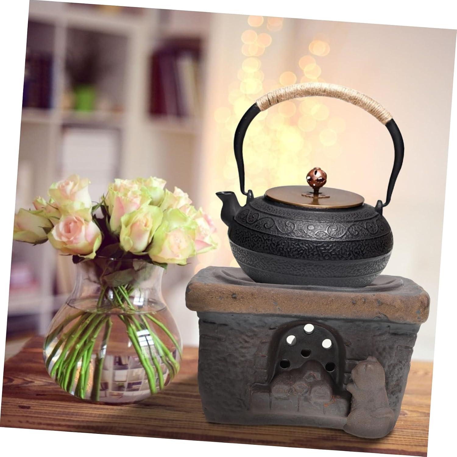 NUOBESTY Retro Ceramic Teapot Warmer Base Heat-Resistant Tea Stove Accessory for Household Use Kettle Heater Stand with Craftsmanship and Safe High-Class Materials