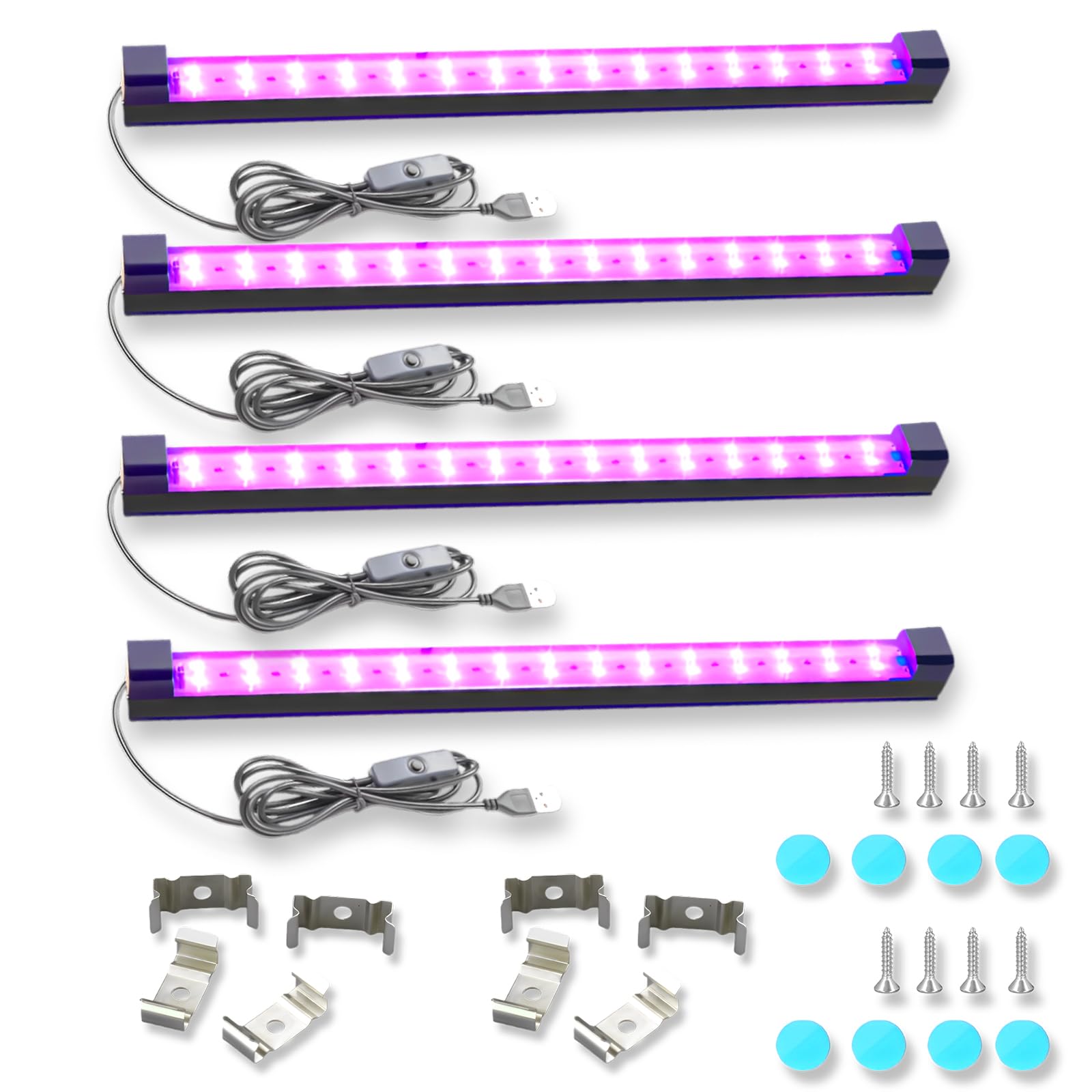 roperry Black Light Bar 10W 1ft LED Blacklight for Fluorescent Tapestry Poster Body Paint Glow Party UV Strip Lights for Cabinet and Display Magnetic (4 Pack)