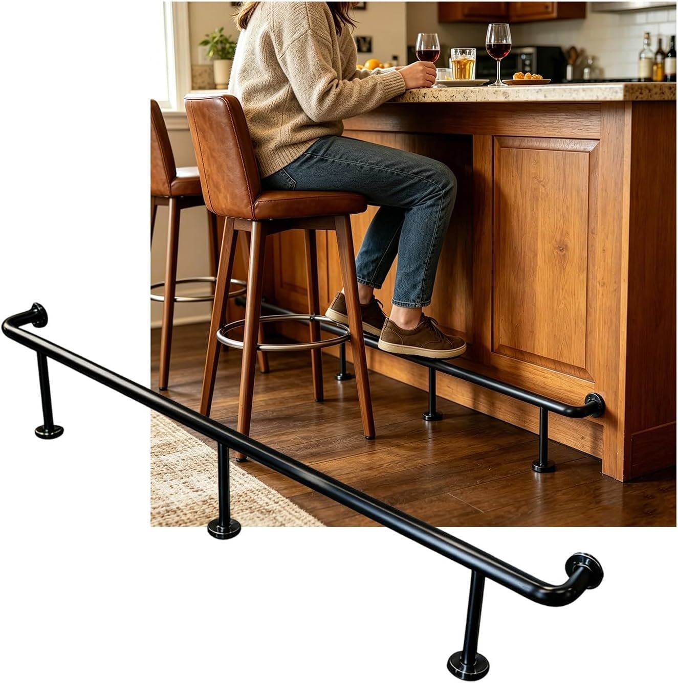 Epano Schwarz Lxxw Bar Foot Rail Bar Foot Rail Kit For Kitchen，Wall Mounted For Restaurant Cafe Library Counter，3.28~16.4Ft(,5.0M/16.40Ft)