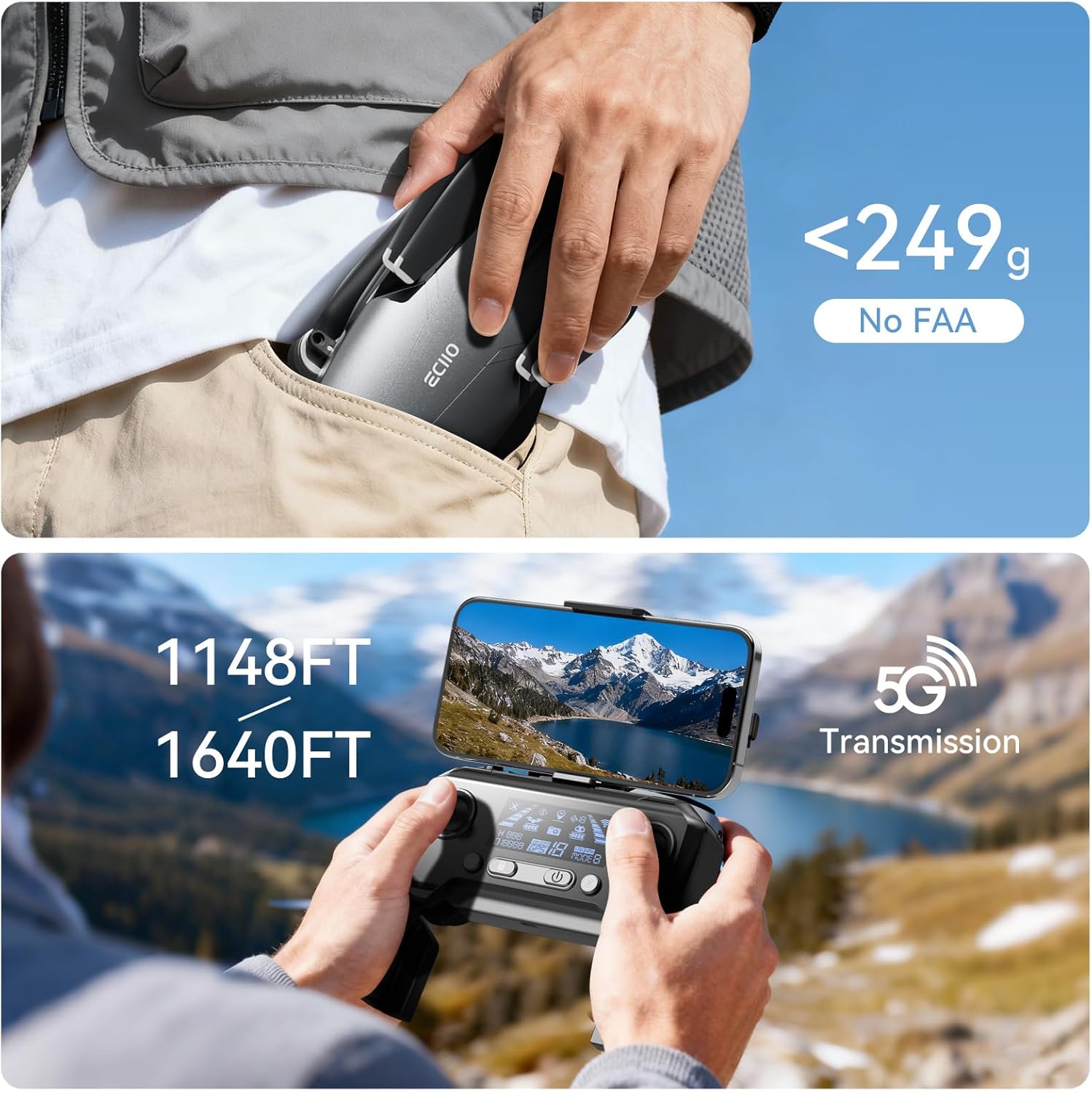 GPS Drone with Camera for Adults 4K, Brushless Motor, Auto Return Home, Follow Me, Optical Positioning, 5G FPV Video Transmission, 120° FOV Camera, 90° Adjustable Lens, 2 Batteries, Carrying Case, Under 249g