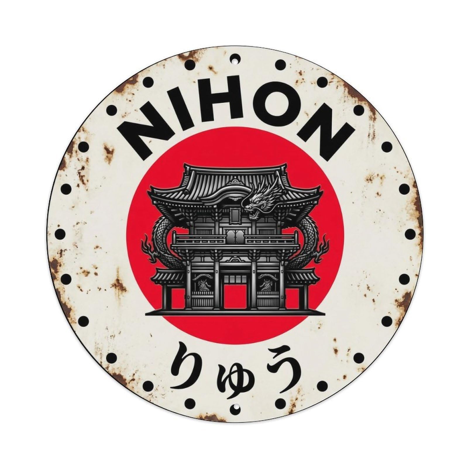 Yrnq 8X8inch Vintage Style Shrine Dragon Nihon Sacred Mythical Aged Metal Tin Sign