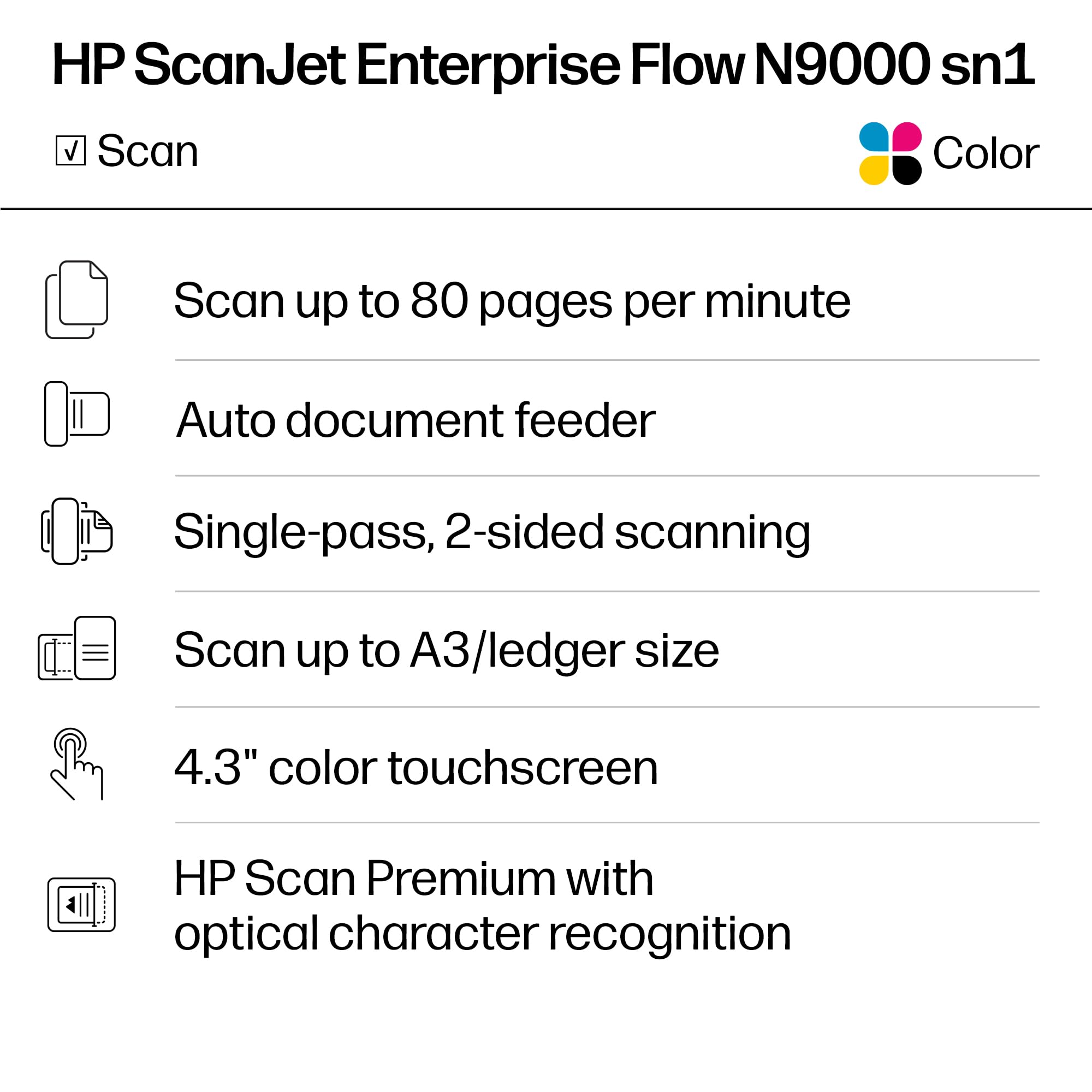 HP ScanJet Enterprise Flow N9000 sn1, scanner veloce su due lati con alimentatore automatico di documenti, ideale per l'ufficio (8Q4W1A)