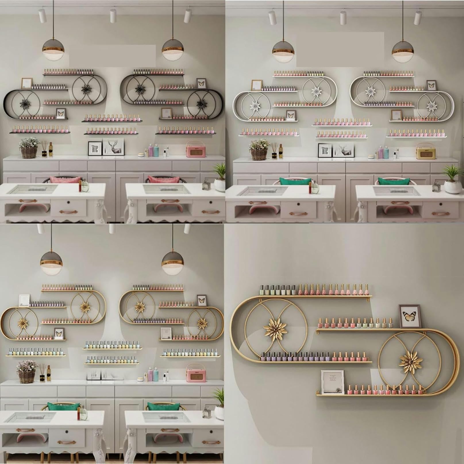 Expositor De Esmaltes De Uñas De Metal De Pared, con Forma De U, para Pintalabios, Perfumes Y Aceites Esenciales, Ideal para El Hogar, SPA, Salón De Uñas Y Tien（Black-C）