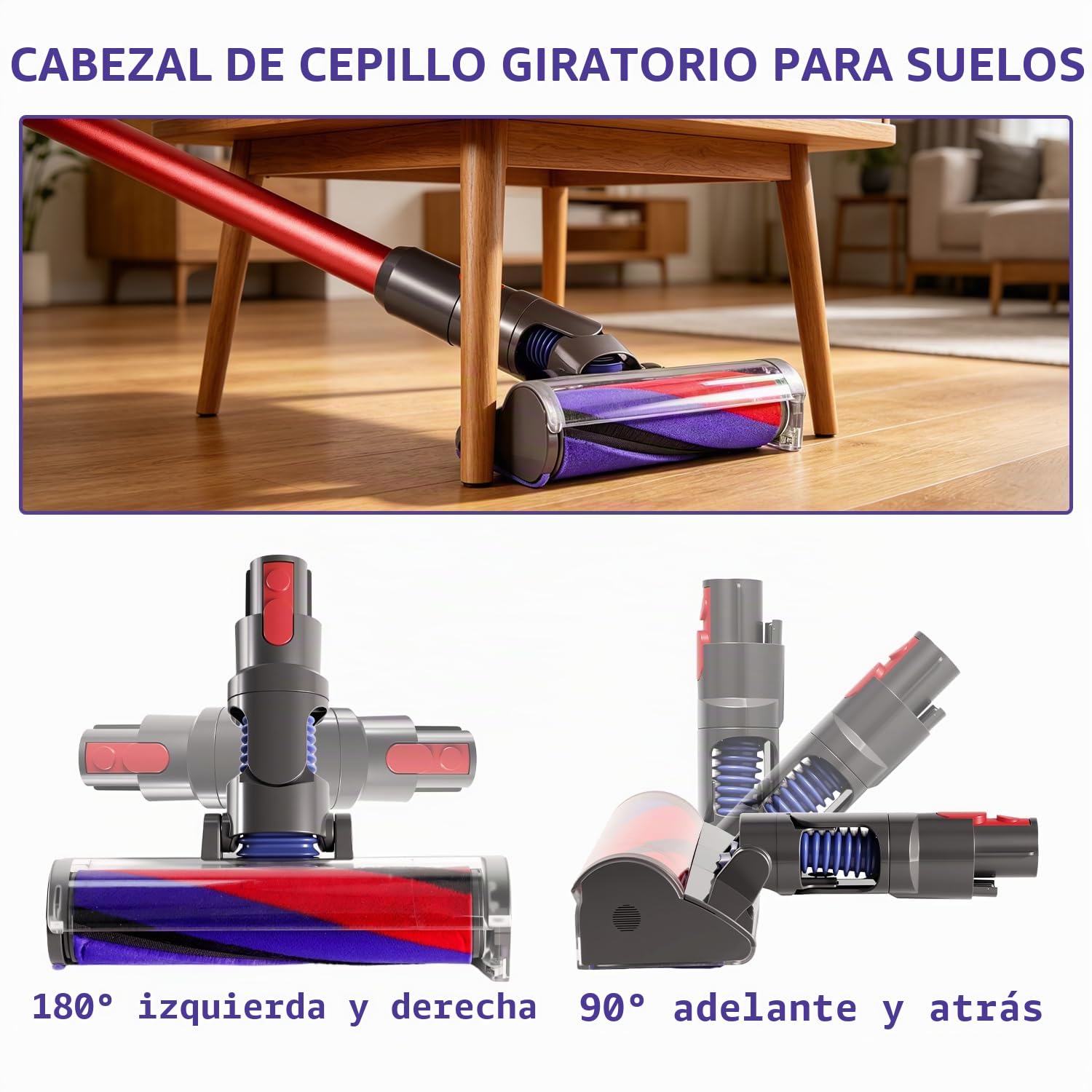 KENVOR Cepillo para Dyson V7 V8 V10 V11 V15 Gen 5,Cepillo con Rodillo Suave | Lámpara LED verde, Cabezal para Pavimenti