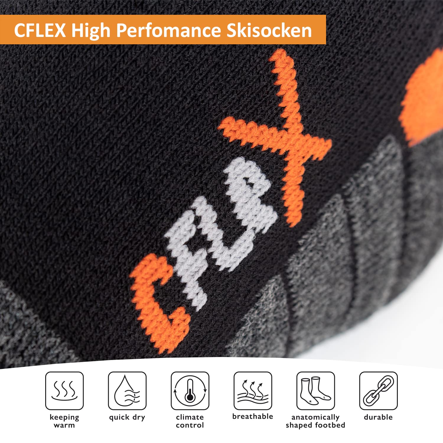 CFLEX Damen und Herren Ski- und Snowboard Socken (1 oder 3 Paar) Kniestrümpfe High Perfomance