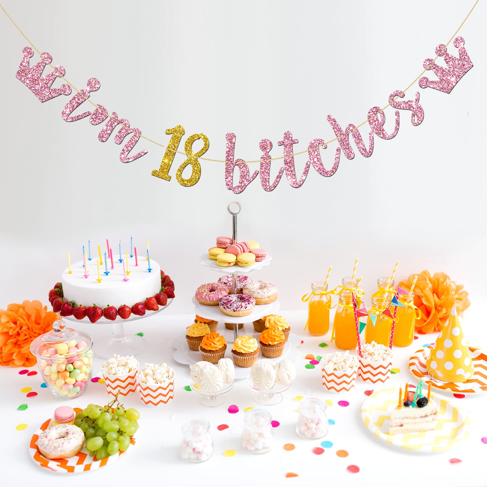 I'm 18 Birthday Banner - Rose Gold Glitter 18th Birthday Party Decor, Funny Eighteen Years Old Girl's Party Decoration