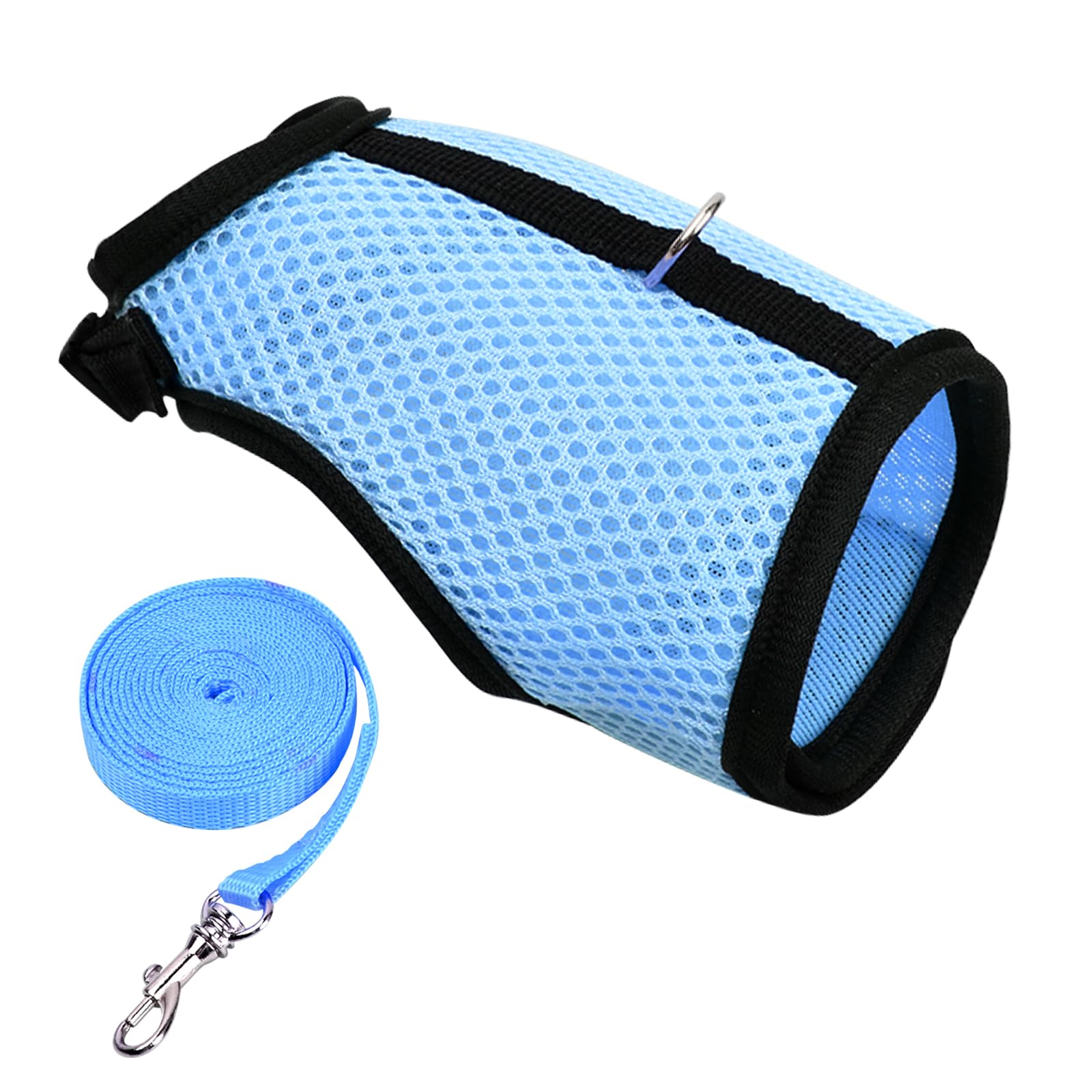 Harnais Lapin Réglable, Laisse Élastique Gilet Souple avec Corde de Traction pour Lapins et Cochons d'Inde (Bleu, S)