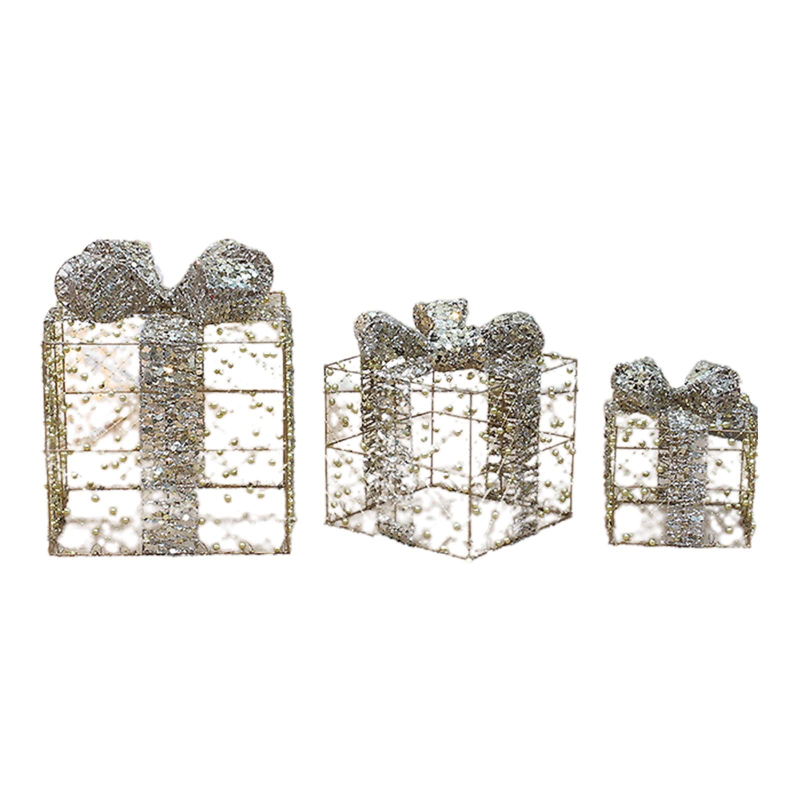 GRONGU Multipurpose Christmas Glowing Led Gift Box 3pcs with Bowknot Ornament Supplies for Restaurant Bar Dining Room