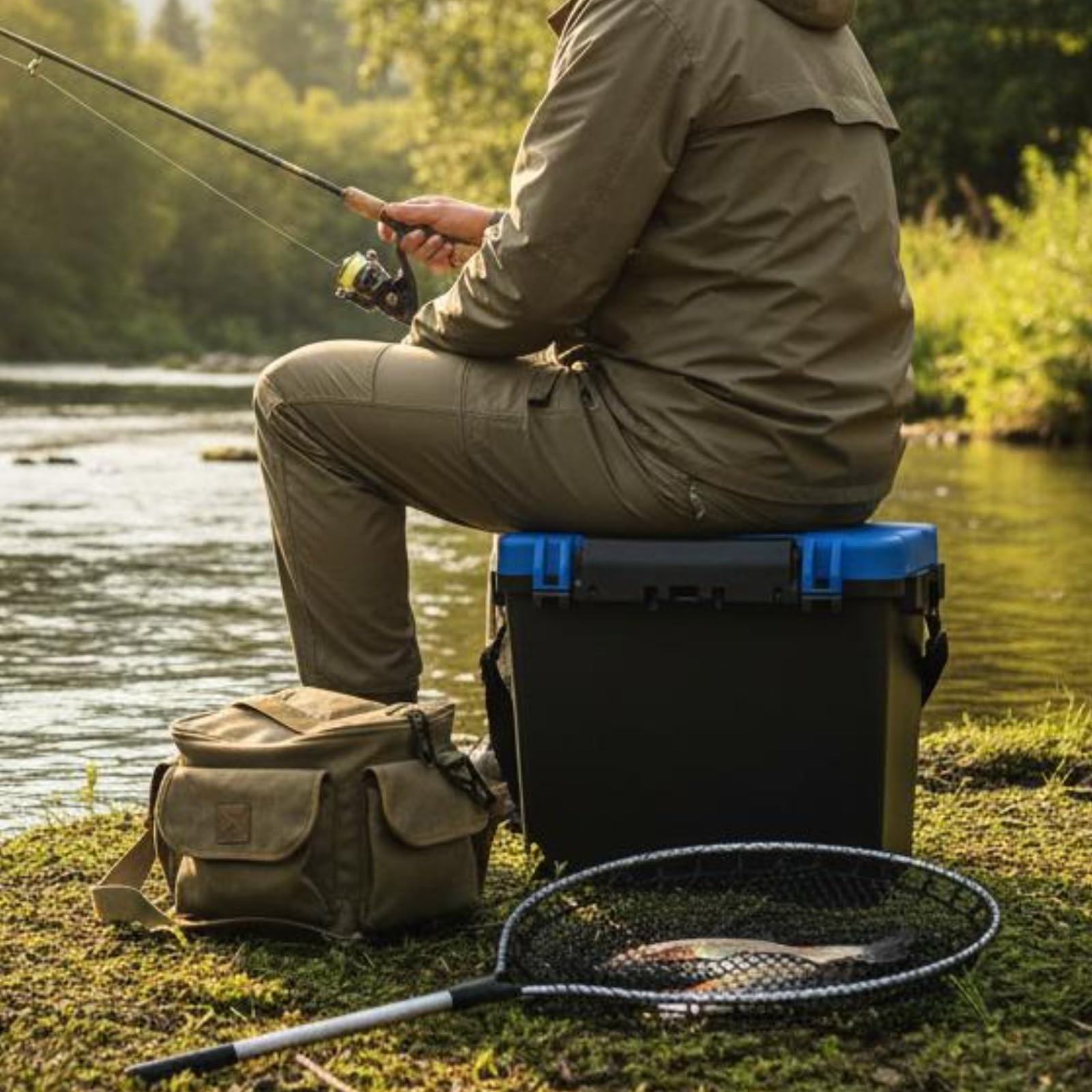 LOVIVER Box Sedile da Pesca Contenitore Attrezzatura Scatola Esche Secchio in Plastica con Coperchio Manico E Tracolla Struttura Solida per Ordinare Ami Pinze E Adatto Fiume Barca Riva, Rosso