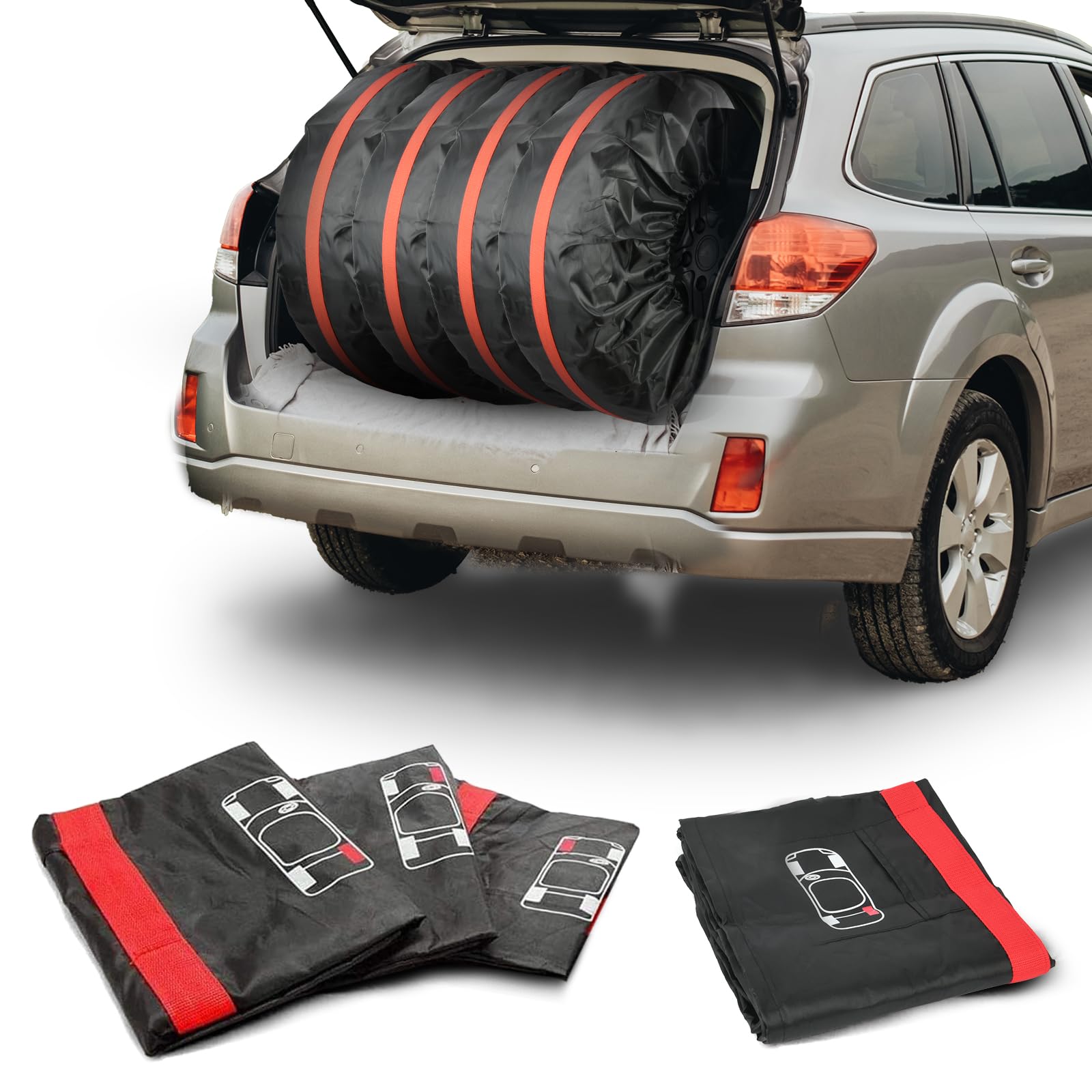 Lot de 4 Housses de Pneus, 19-23" Sacs à Pneus de Voiture, Imperméable Anti-poussière Housses de Protection de Roue de Voiture avec Poignée pour Voiture et SUV (L, Ø80cm)