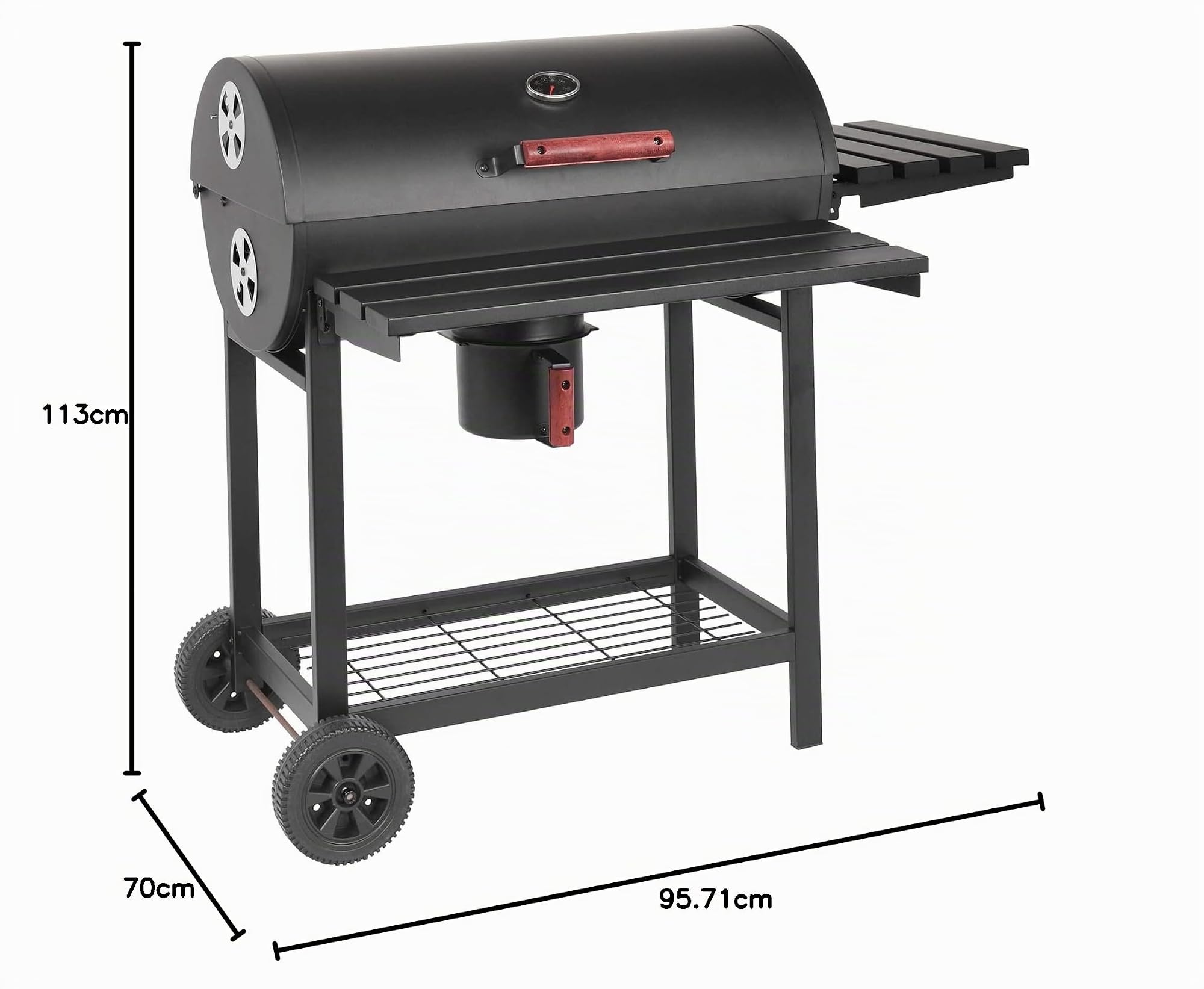 Milani Home - barbecue a carbonella, acciaio, affumicatore cottura lenta con ruote, nero