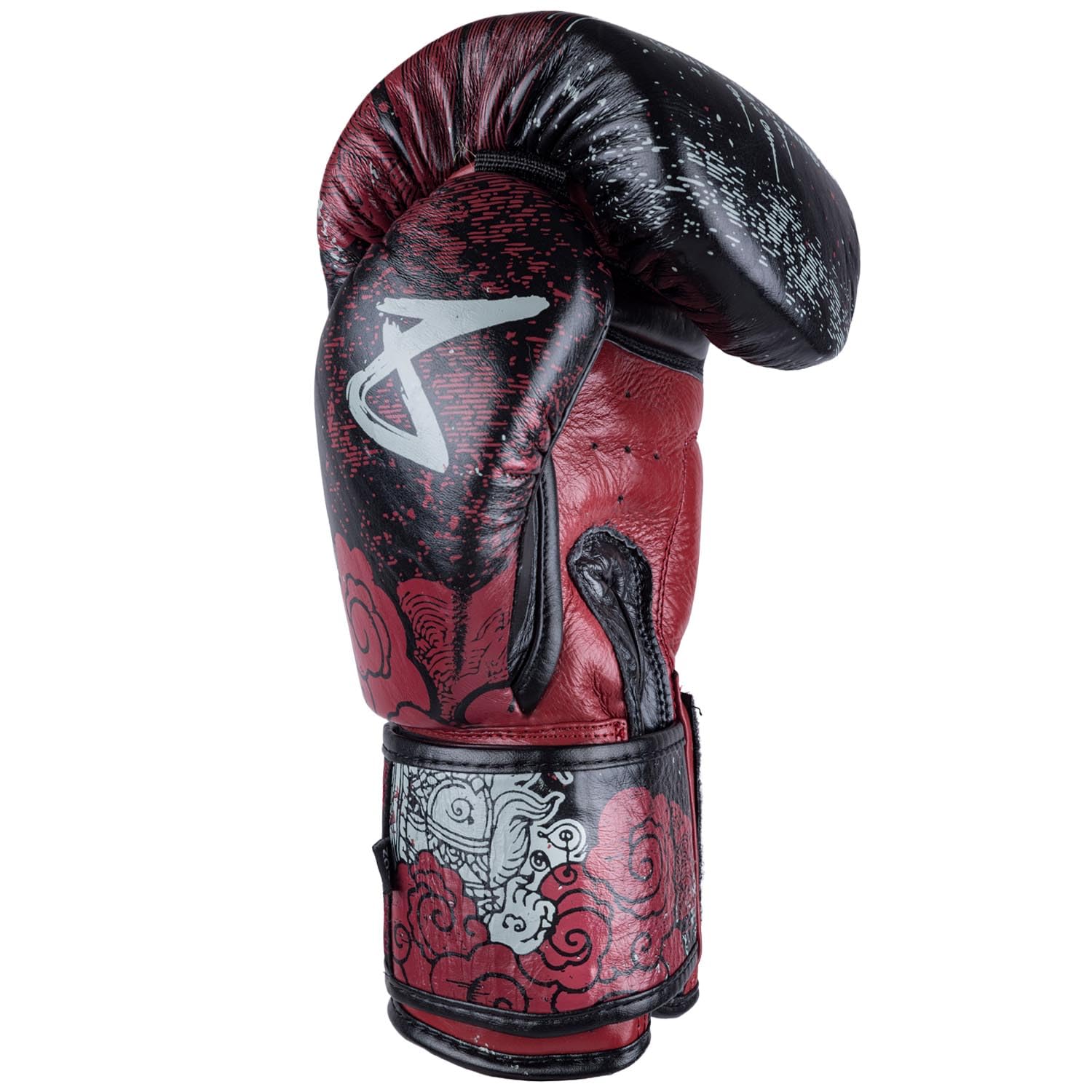 8 WEAPONS Boxhandschuhe Hanuman Yant, Schwarz-rot, Training, Sparring & Wettkampf, Leder, Perfekte Dämpfung & stabile Nähte, Handschuhe für Muay Thai, K1, Boxen, MMA und Kickboxen