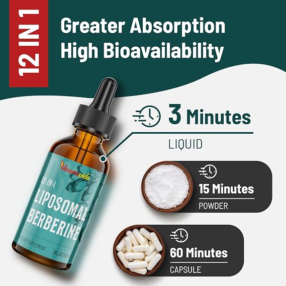 Berberine HCl Supplement 3000 mg - Liposomal Berberine HCl Liquid - AMPK Activator with Turmeric, Ceylon Cinnamon, 12 Natural Ingredients - 2 fl oz