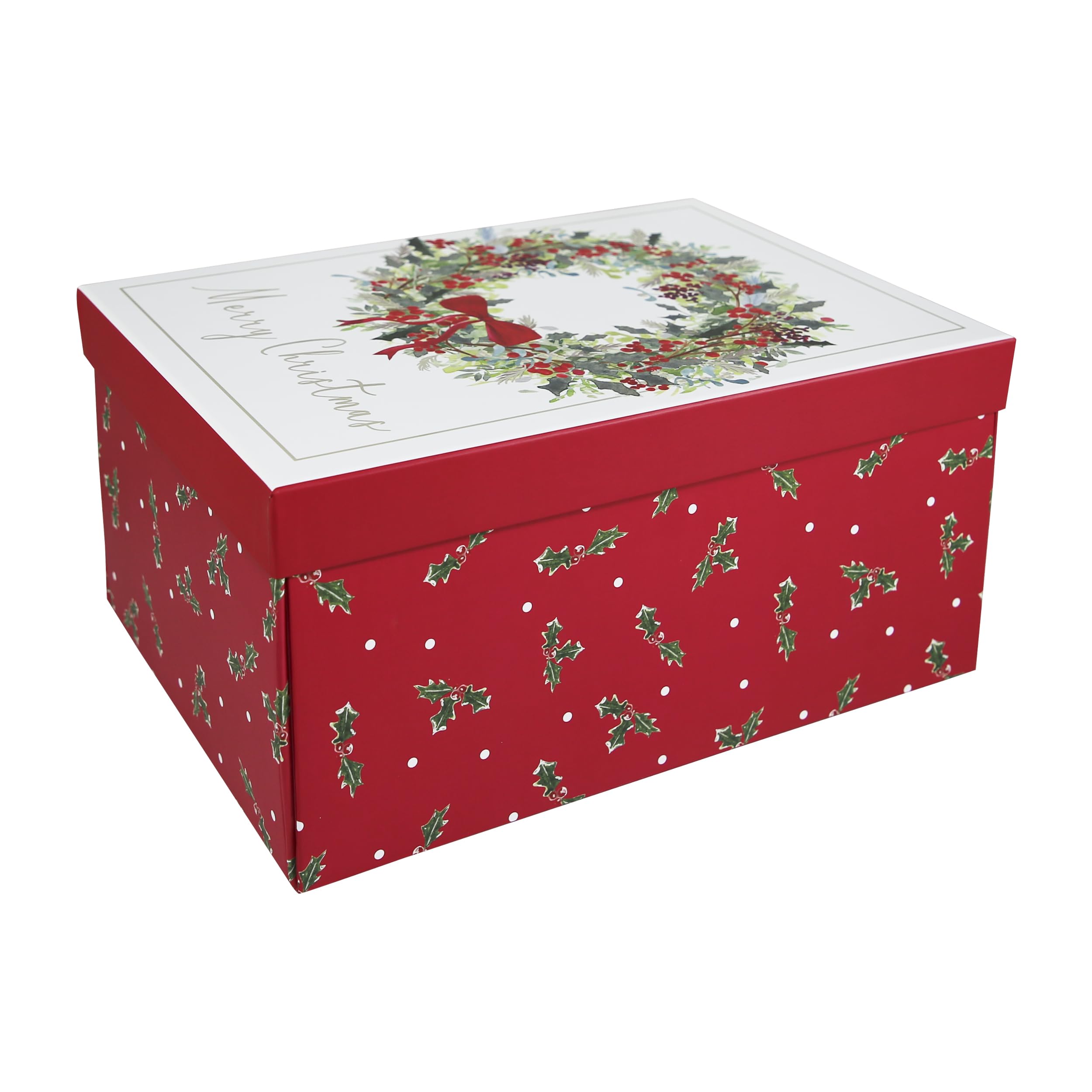 Eurowrap Merry Christmas Traditional Wreath Gift Box Rectangle Shape Flat Pack Gift Set Keepsake Xmas Christmas Eve Delivery Presents