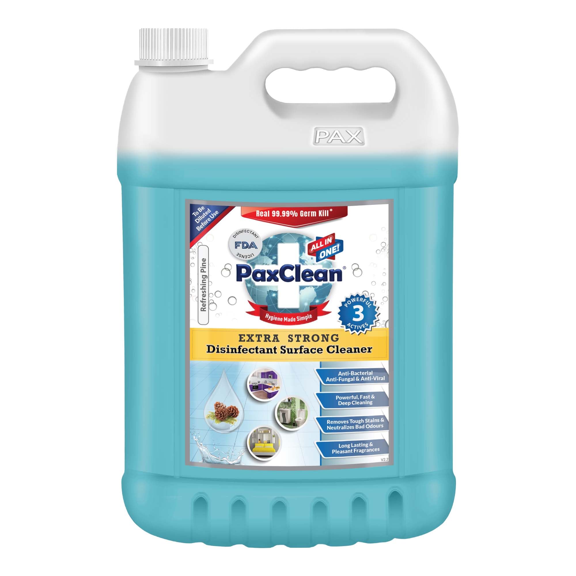 PaxClean Extra Strong Surface & Floor Cleaner Disinfectant with 99.99% Germ Kill (Refreshing Pine), 5L