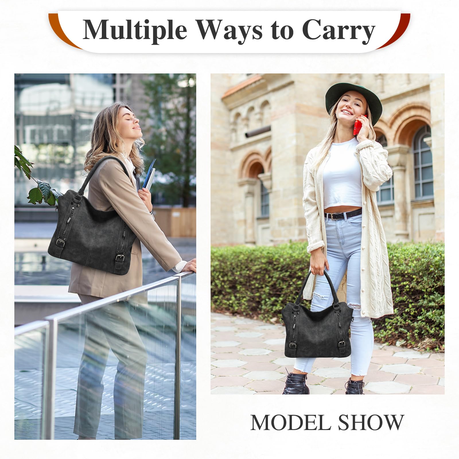 BAIGIO Bolsos de hombro de piel de ante para mujer, bolso pequeño de poliuretano, bolso de mano sólido para teléfono, bolso casual con bolsillos, hobobags para mujer