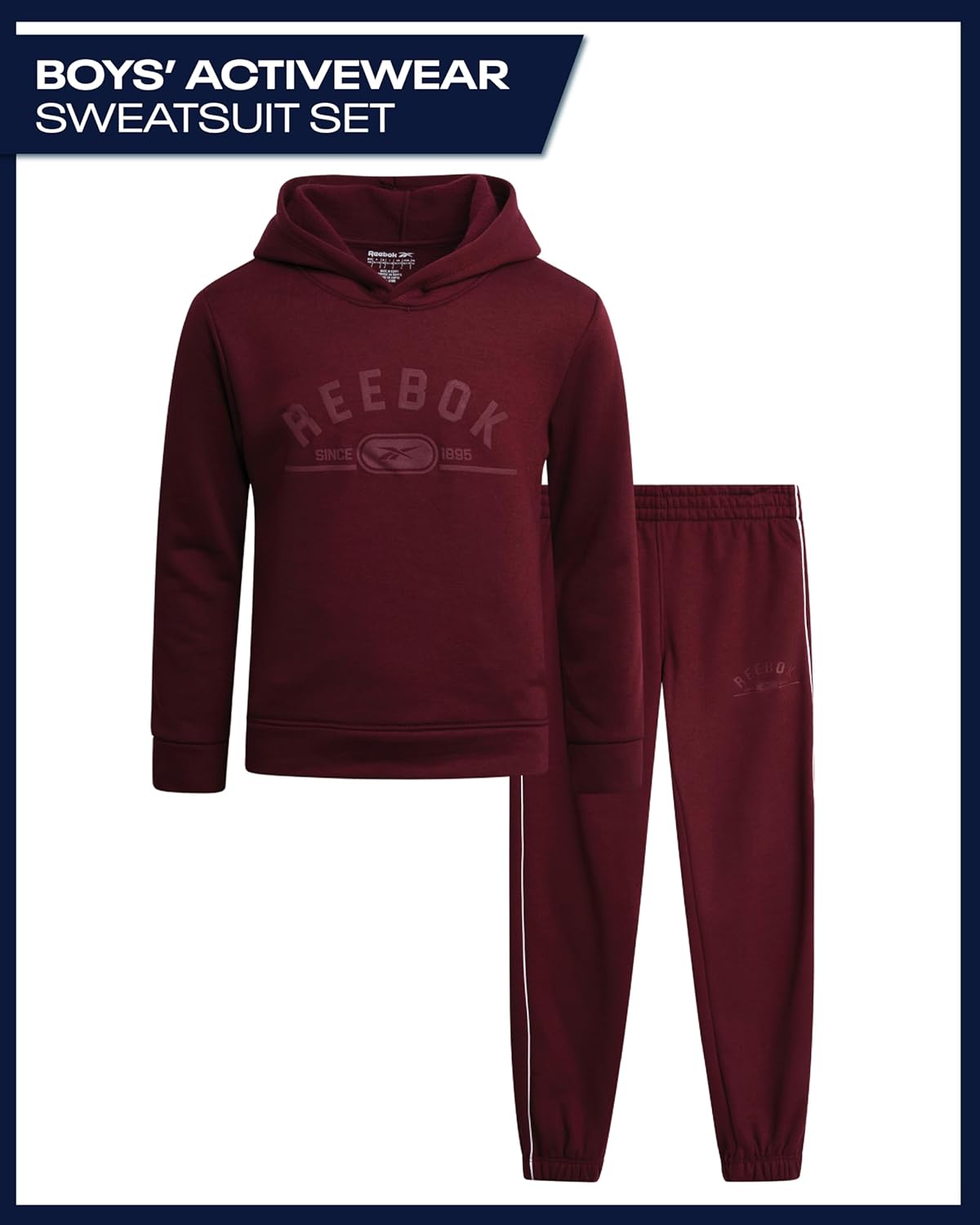 Reebok Boys Sweatsuit Set - 2 Piece Athletic Joggers Set with Fleece Pullover Hoodie Sweatshirt and Active Boys Sweatpants - Image 2